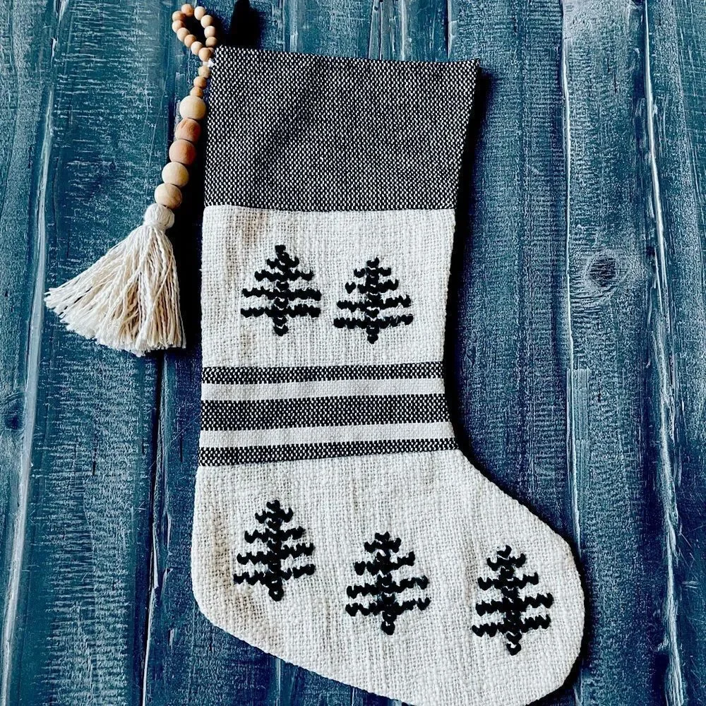 Boho Modern Neutral Christmas Holiday Stocking